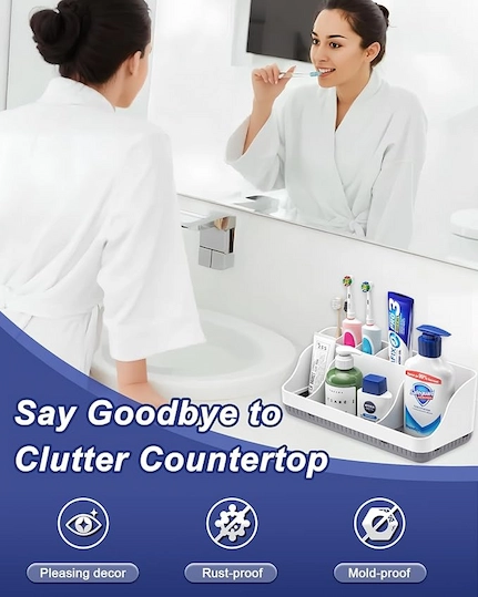 Bathroom Counter Organizer with Toothbrush Holder - Image 4